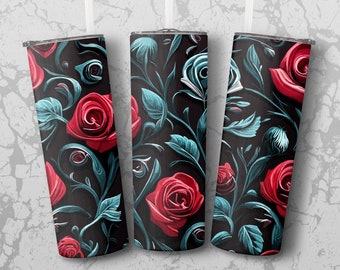 Rose Pattern 20 oz Skinny Tumbler Sublimation Design, Straight & Tapered Wrap, Tumbler Wrap, Tumbler Png, Instant Download