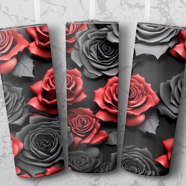 Red Black Roses 20 oz Skinny Tumbler Sublimation Design, Straight & Tapered Wrap, Tumbler Wrap, Tumbler Png, Instant Download