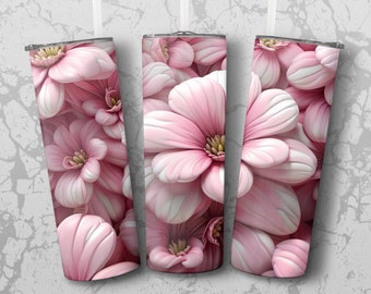 Pink White Flower 20 oz Skinny Tumbler Sublimation Design, Straight & Tapered Wrap, Tumbler Wrap, Tumbler Png, Instant Download