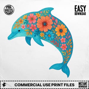 Dauphin PNG, Clipart Floral Dauphin, océan Png, Sea Life Png, Dauphin fleur, téléchargement numérique Png