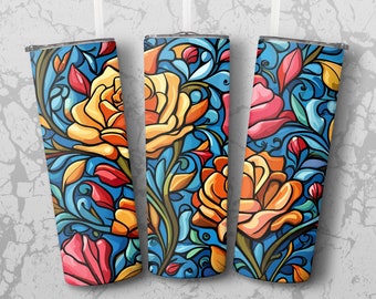 Stained Rose 20 oz Skinny Tumbler Sublimation Design, Straight & Tapered Wrap, Tumbler Wrap, Tumbler Png, Instant Download