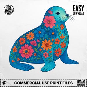 Floral Seal Png, Seal Clipart, Flower Seal, Boho Seal, Sublimation Png, Digital Download Png, Animal Png, Nursery Art