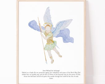 Saint Michael The Archangel Watercolor Art Print | St. Michael Prayer Art Print | Catholic Saint Wall Art | Christian Watercolor Art