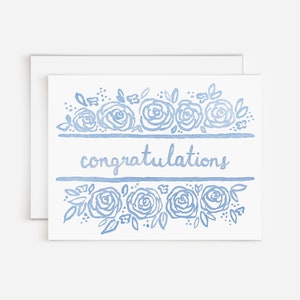 Pale Blue Roses Watercolor Congratulations Card