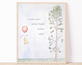 Winnie-The-Pooh Watercolor Nursery Art Print | Pooh Quote Wall Art | Honey Tree And Balloon