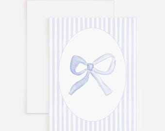 Aquarelle rayée bleu clair avec noeud grand-millénaire | Carte de voeux intérieure vierge pour toutes les occasions
