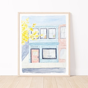 Book Shop Watercolor Art Print | City Bookstore 8x10 Watercolor Painting Print