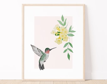 Watercolor Hummingbird Art Print | Ruby Throated Hummingbird 8x10 Art Print
