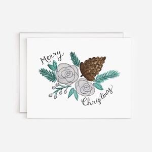 Merry Christmas Greeting Card | Green and White Floral Christmas Card | Elegant Watercolor Christmas Card