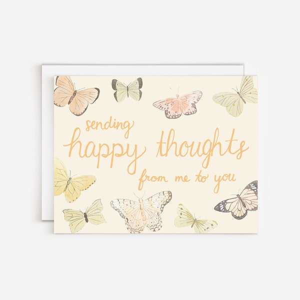 Sending Happy Thoughts | Thinking Of You Greeting Card With Orange And Yellow Watercolor Butterflies