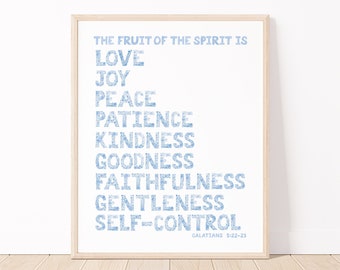The Fruit Of The Spirit Bible Verse Art Print 11x14 In Pink Or Blue Watercolor Floral Font