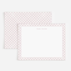 Gingham Border Personalized Stationery Set | Tiny Gingham Pattern Customized Note Cards | Neutral Stationery | Baby Stationery