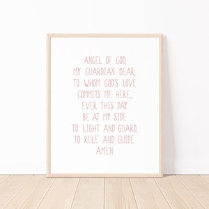 Guardian Angel Prayer Watercolor Art Print | Catholic Nursery Print | Kids Room Wall Art | Catholic Prayer Art Print | Nursery Angel Print