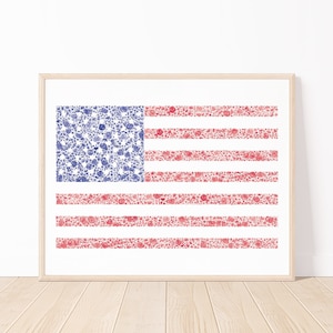 Watercolor American Flag With Tiny Flowers Art Print | Floral American Flag Art | Patriotic Art Print | Fourth Of July | America Wall Art