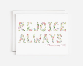 Rejoice Always Greeting Card With Watercolor Flowers For Easter, Baptism, Confirmation, or First Communion | Religious Congratulations Card