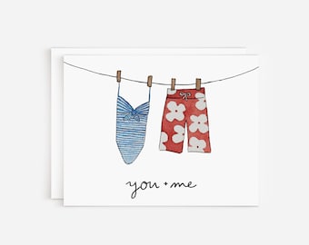 You & Me Nautical Romantic Watercolor Greeting Card