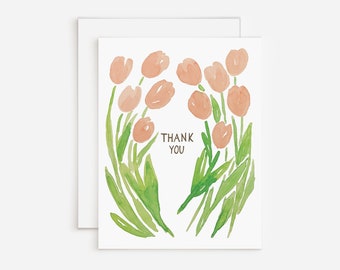 Floral Watercolor Thank You Card With Peach Tulips