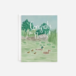 Congrats New Parents Greeting Card | Watercolor Ducks Baby Shower Card | Congratulations Card For New Baby