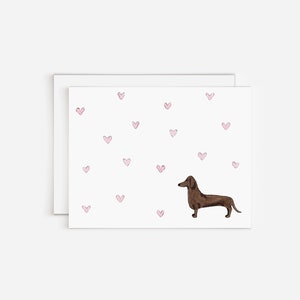 Dachshund Watercolor Greeting Card With Tiny Pink Hearts | Blank Inside Dog Card