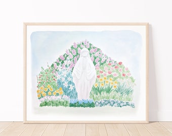 Mary Garden 8x10 Floral Watercolor Art Print | Catholic Wall Art