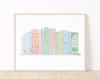 Classic Children's Books Library Shelf 11x14 Literary Art Print