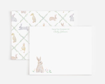 Bunnies And Ducklings Personalized Nursery Stationery | Custom Baby Stationery | Baby Shower Thank You Cards | Floral Spring Stationery