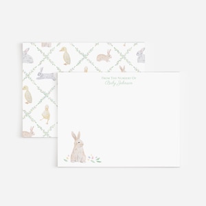 Bunnies And Ducklings Personalized Nursery Stationery | Custom Baby Stationery | Baby Shower Thank You Cards | Floral Spring Stationery