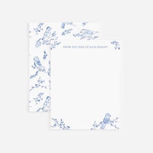 Blue Chinoiserie Birds Personalized Stationery Set | Custom Watercolor Stationery Flat Card Set