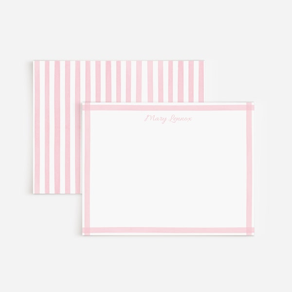 Striped Personalized Stationery In Pink Or Blue | Watercolor Striped Note Cards | Nursery Stationery | Pastel Stripes Stationery Set