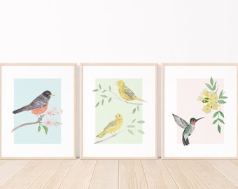 Set Of Watercolor Bird Art Prints | 8x10 Art Print Set | Pastel Bird Paintings | Bird Art For Nursery | Colorful Bird Art