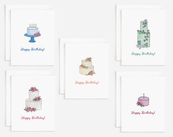 Birthday Cards Variety Pack Of 10 | Blank Inside Watercolor Birthday Cards With Floral Cake Designs