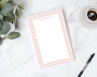 Personalized Notepad With Watercolor Scallop Patterned Border | 5.5x8.5 Inch Notepad With Border | Scallop Paper Pad