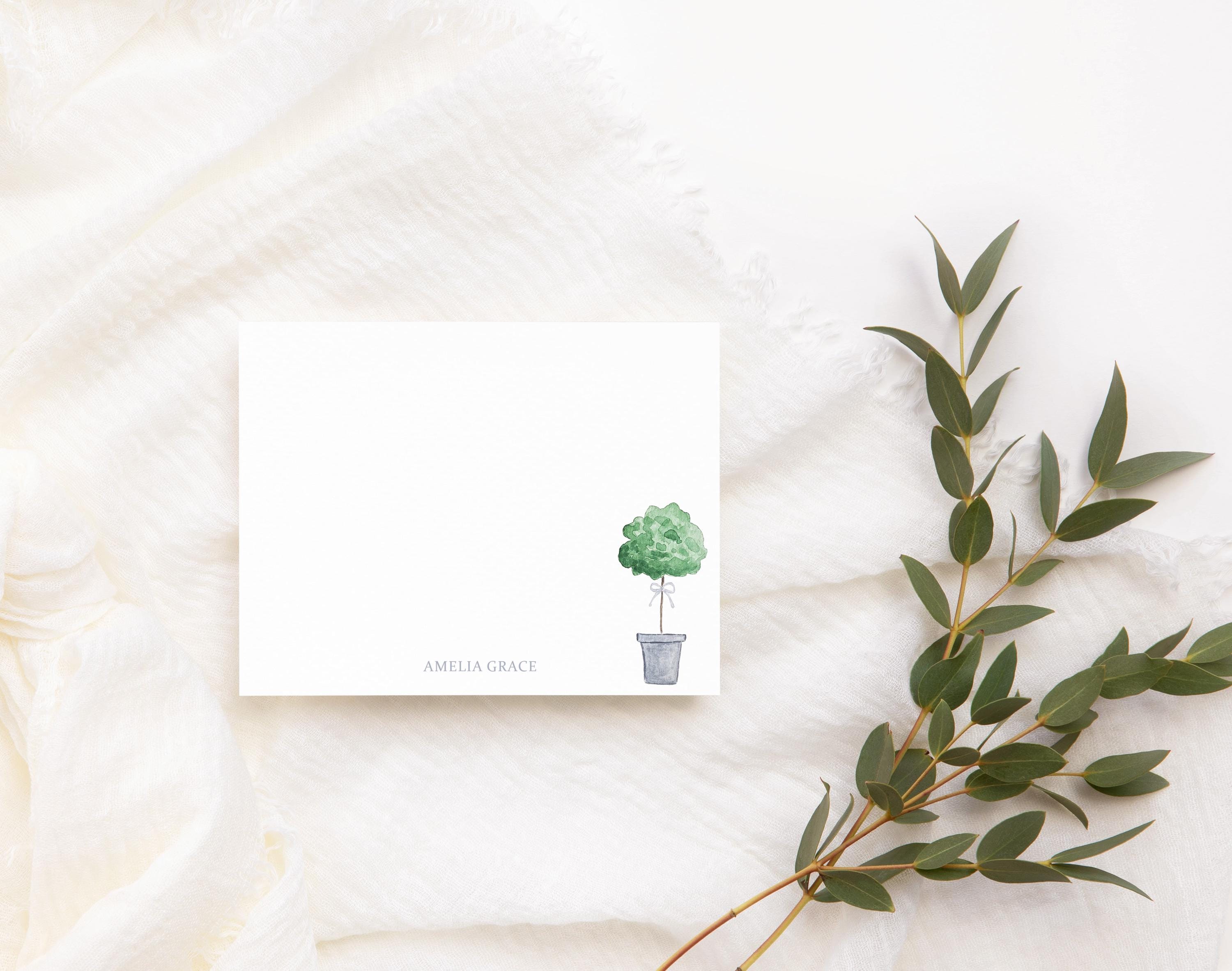 Personalized Watercolor Stationery Set | Custom Green and Gray Flat ...