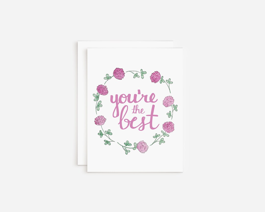 You're the Best Greeting Card With Watercolor Clovers for Etsy