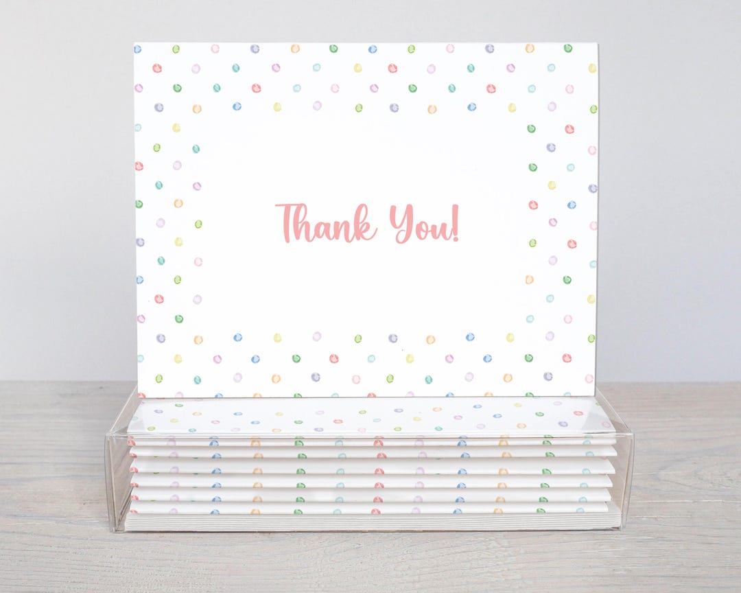Rainbow Polka Dots Thank You Cards | Set of Ten Folded Blank Inside ...