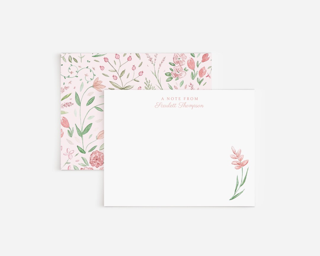 Pink Watercolor Flowers Personalized Stationery Set | Pink Floral ...