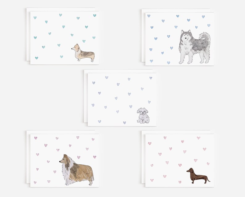 Lot de 10 cartes de voeux aquarelles assorties pour chien avec petits coeurs | de correspondance pour amoureux des chiens | Variété de cartes de voeux vierges à l'intérieur image 3