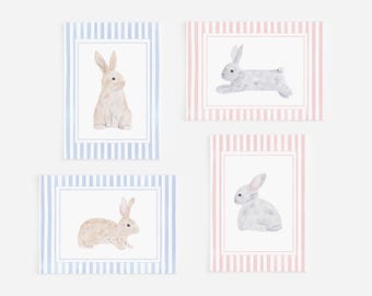 Tiny Bunnies Watercolor Nursery Art Prints | 5x7 Watercolor Bunny Print | Baby Girl Nursery Art | Baby Boy Nursery Art | Bunny Nursery