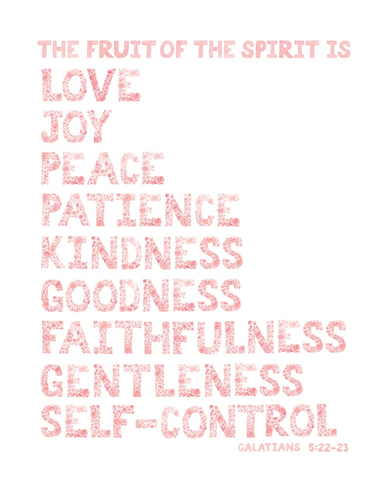 The Fruit of the Spirit Bible Verse Art Print 11x14 in Pink or Blue Watercolor Floral Font Etsy