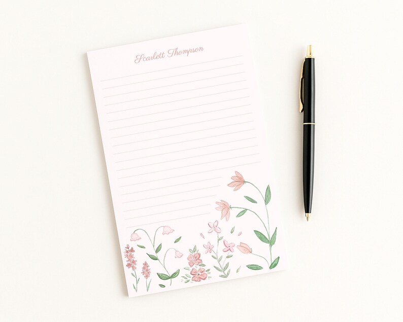 Pink Watercolor Flowers Personalized Notepad | 5.5x8.5 Inch Floral ...