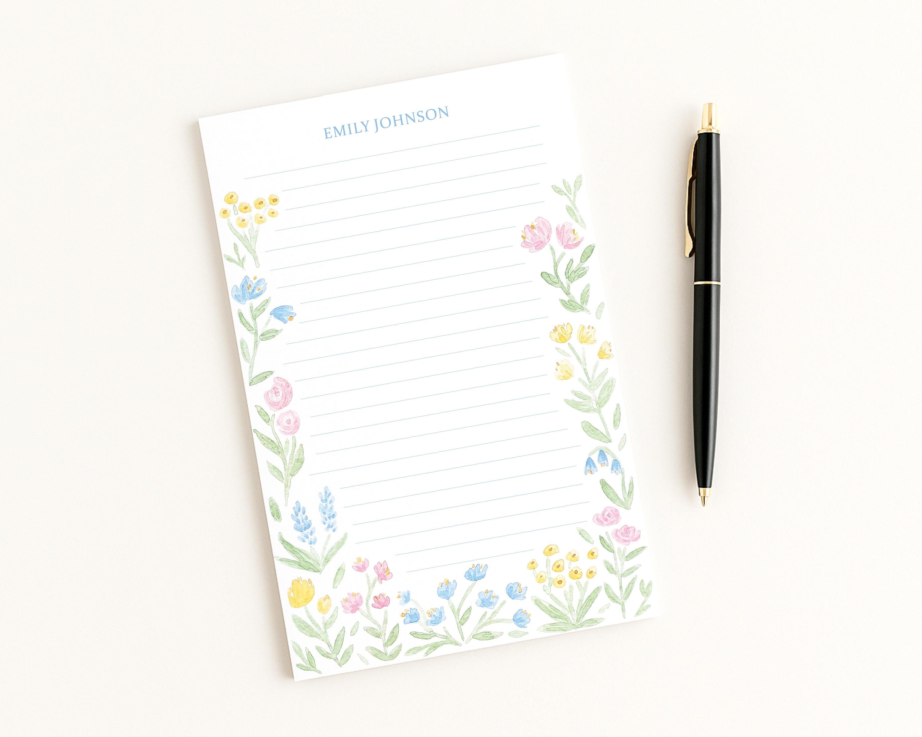 Watercolor Pastel Flowers Personalized Notepad | 5.5x8.5 Inch Floral ...