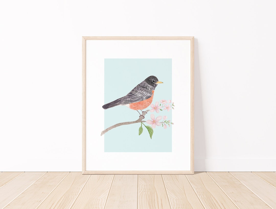 Watercolor Robin and Apple Blossoms Art Print | Watercolor 8x10 Bird ...