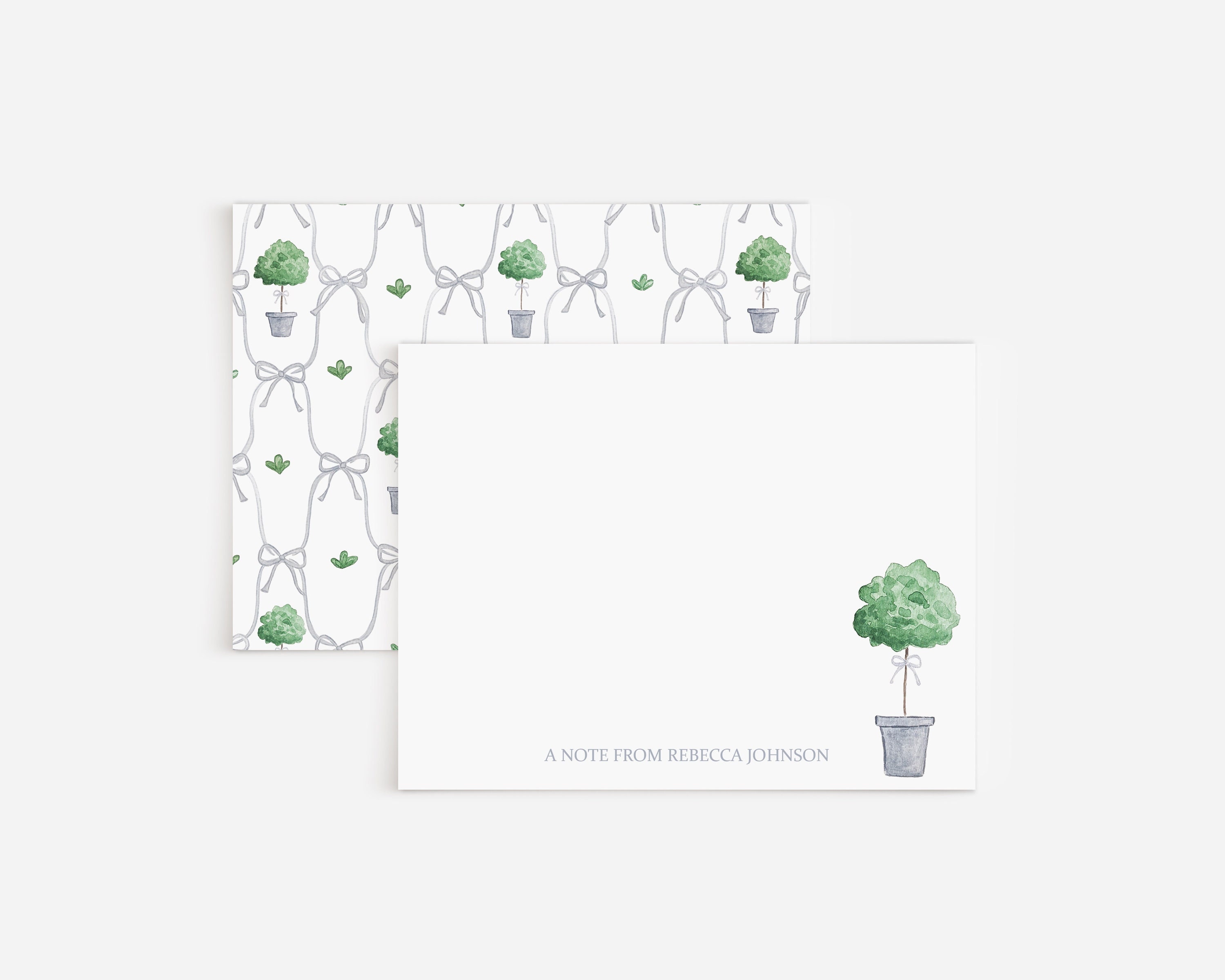 Personalized Watercolor Stationery Set | Custom Green and Gray Flat ...