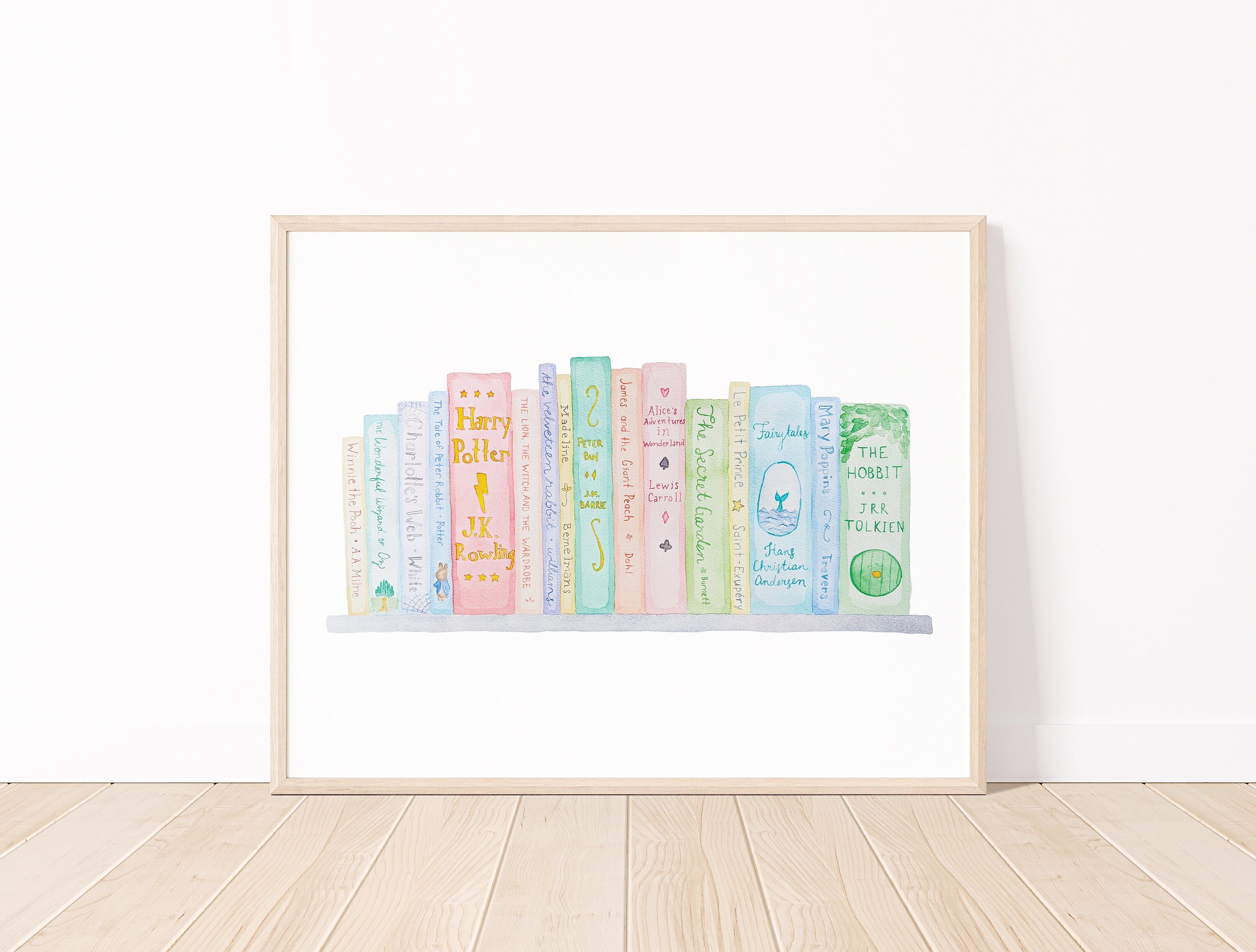 Classic Children's Books Library Shelf Literary Art Print | Kids Room Art Print | Play Room Art Print | Watercolor Book Print