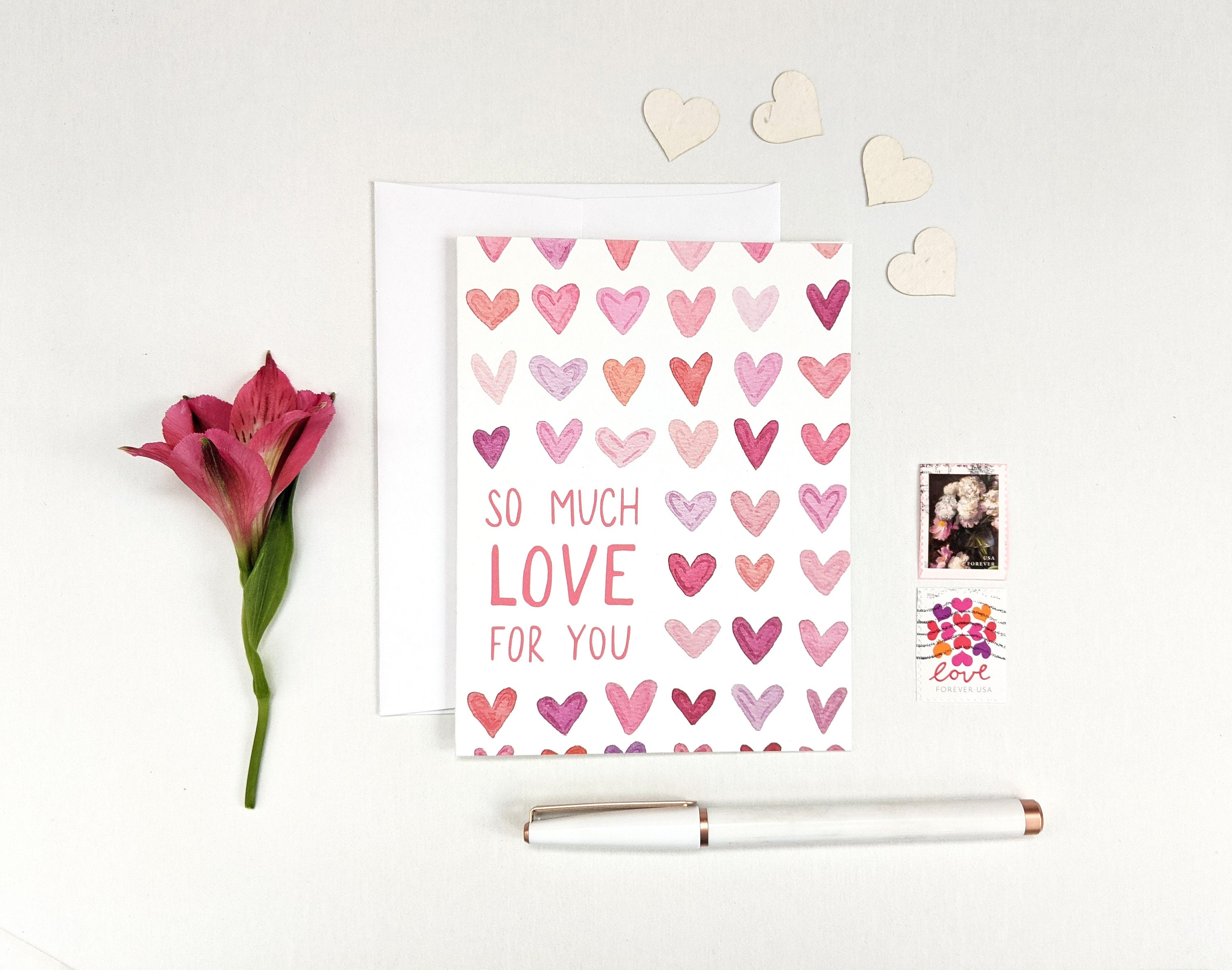 So Much Love for You Romantic Watercolor Hearts Greeting - Etsy