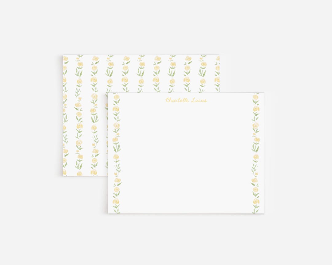 Yellow Floral Striped Personalized Watercolor Stationery Set | Yellow ...