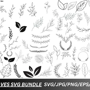 60 Leaves Svg Bundle,Plant Svg, Cut Files, Leaf Png,Paper Leaves, Hand Drawn Leaves SVG,Leaf Templates,Instant Download