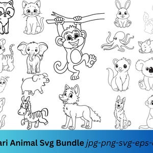 Safari animals SVG Cute  animal,Safari Animal Plotter File Svg Dxf Png Pdf Eps, Lion, Tiger, Giraffe, Zebra, Monkey, Elephant,, SVG & PNG,
