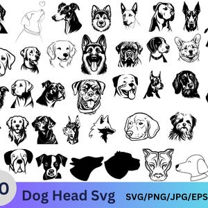 Dog Heads SVG Bundle,SVG and PNG Vector Graphics, Dog Heads for Cricut Svg,Dog Heads Clipart, Pet Lover Digital Art,Dog Complete Breeds