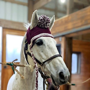 Custom crochet horse hat with pompom.